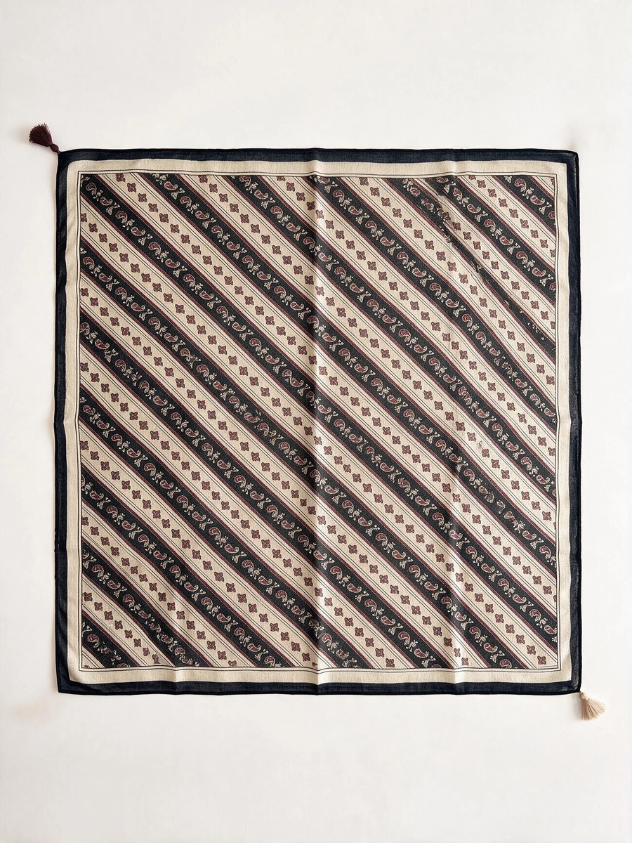 Folk Stripe Tassel Square Scarf