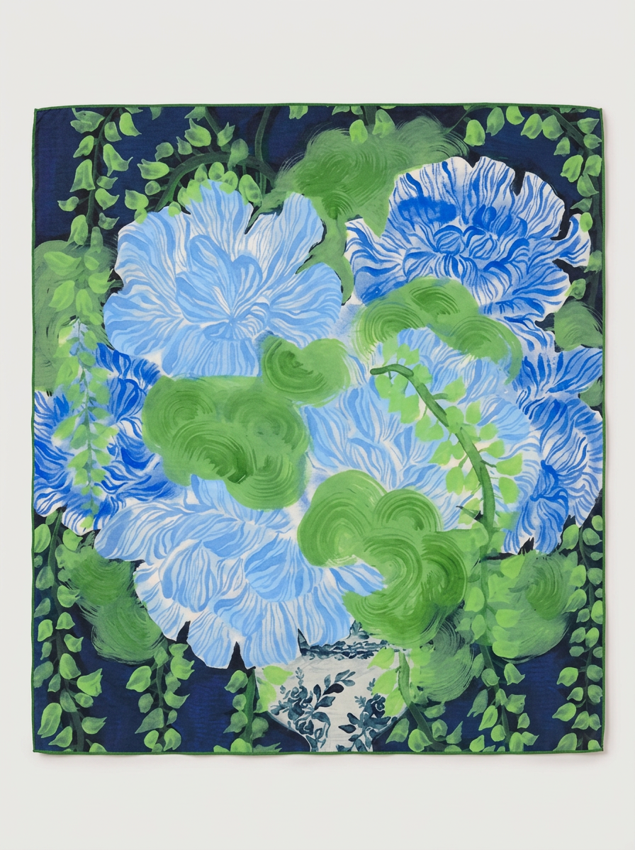 "Botanical Wonderland" Floral 100% Mulberry Silk Scarf