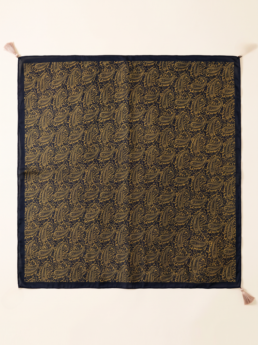 Paisley Border Tassel Square Scarf