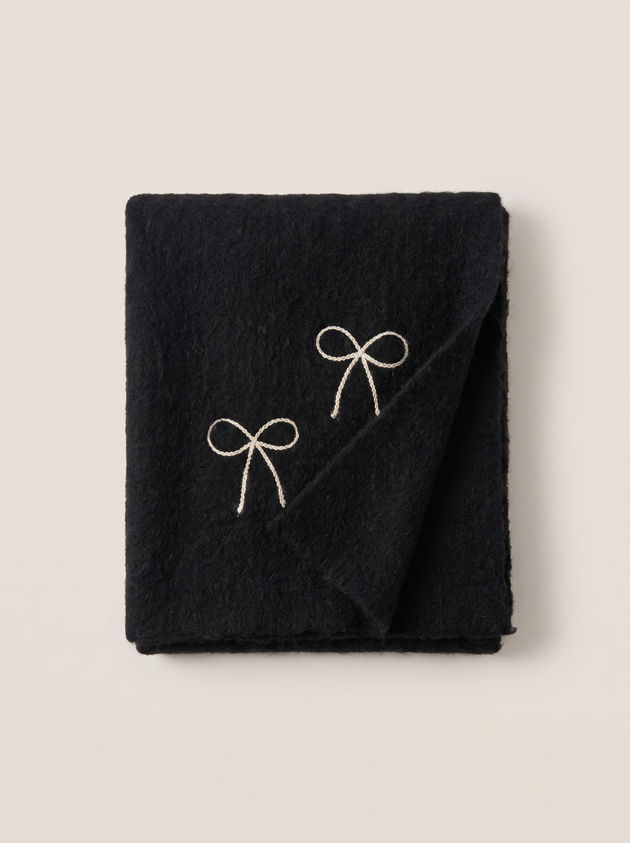 Bow-Embroidered Knit Scarf