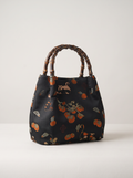 Silk Brocade Bamboo-Handle Bag — Cat & Persimmon Motif