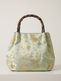 Silk Brocade Bamboo-Handle Bag — Goldfish & Seagrass Motif