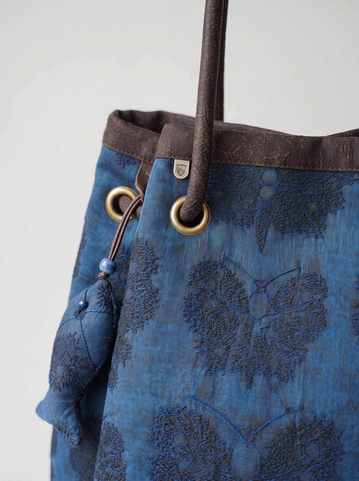 Gambiered Silk Drawstring Hobo — Indigo Butterfly