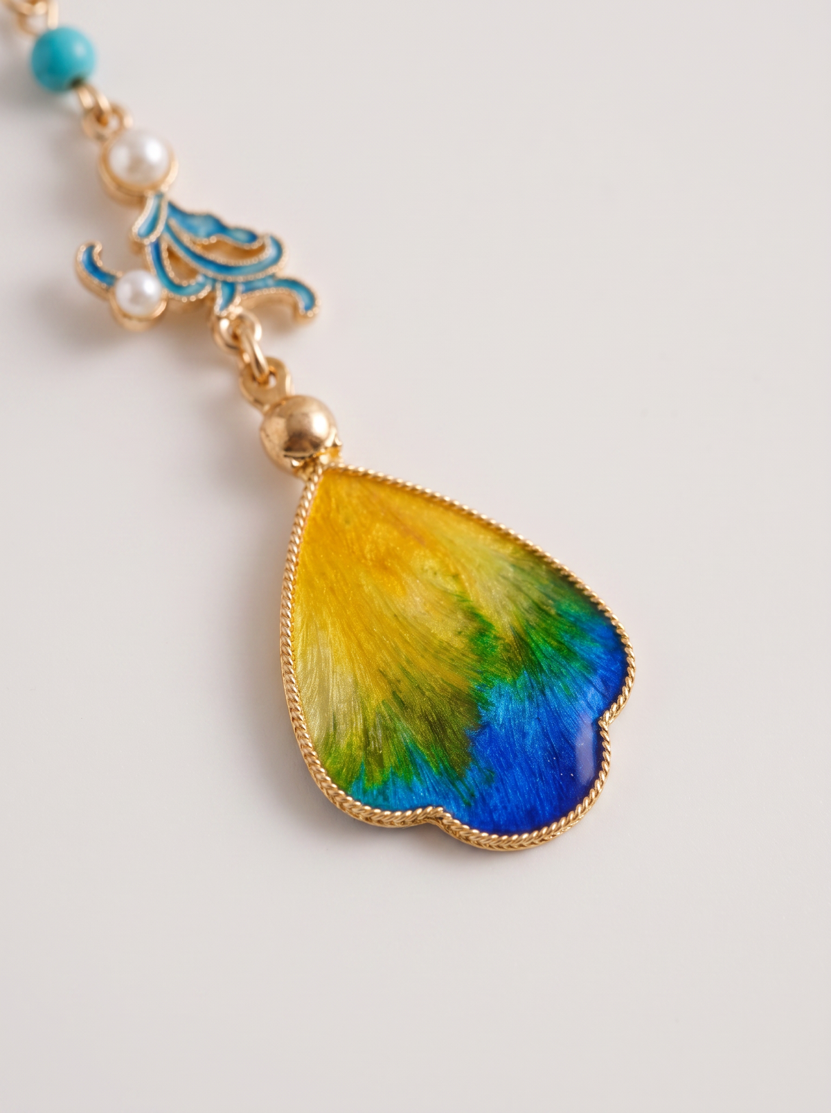 Velvet Petal Drop Earrings — Pink & Cloisonné Blue-Green