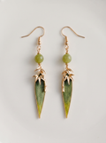 Silk Velvet Bamboo-Leaf Tassel Earrings — Handmade Ronghua