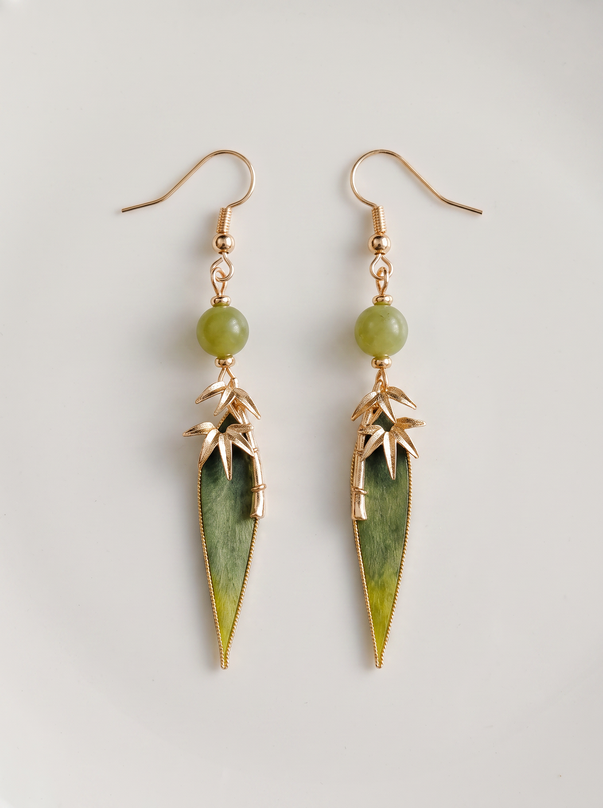 Silk Velvet Bamboo-Leaf Tassel Earrings — Handmade Ronghua