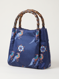 Silk Brocade Bamboo-Handle Bag — Golden Pheasant Motif