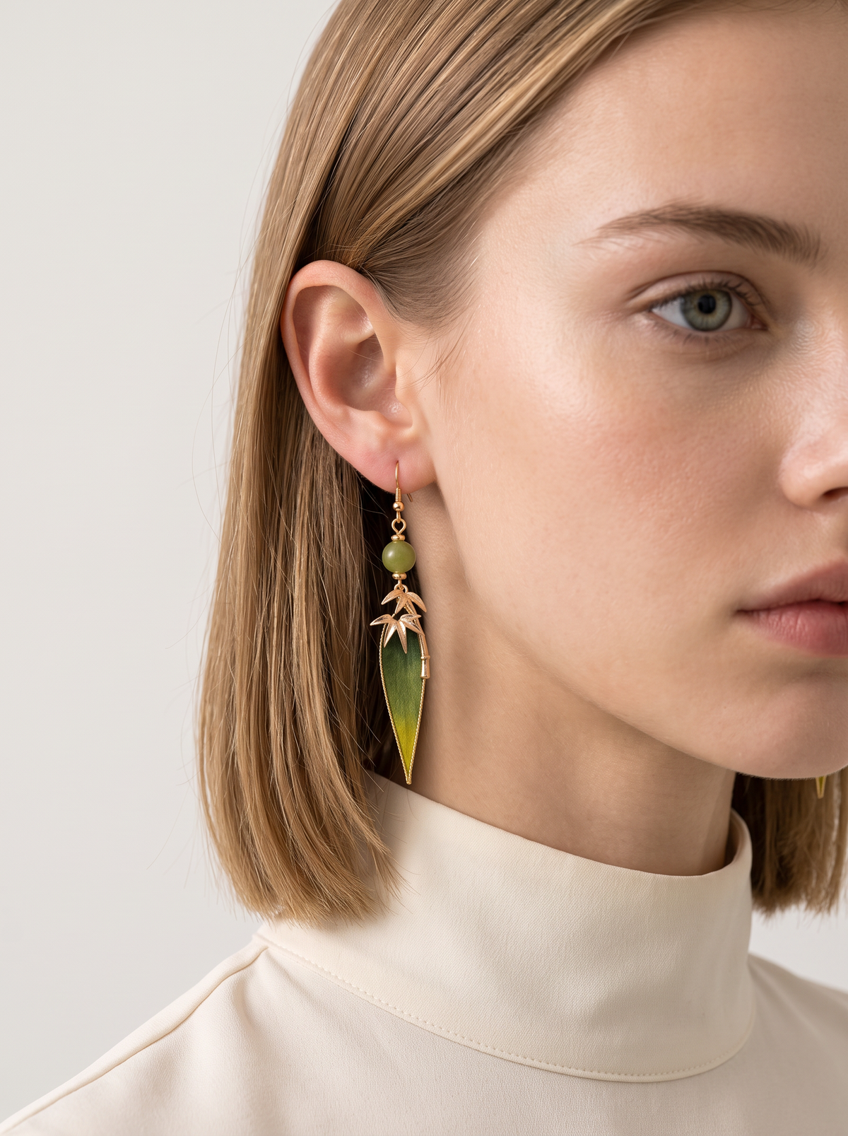 Silk Velvet Bamboo-Leaf Tassel Earrings — Handmade Ronghua