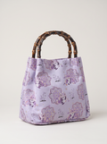 Silk Brocade Bamboo-Handle Bag — Panda & Lion-Dance Motif