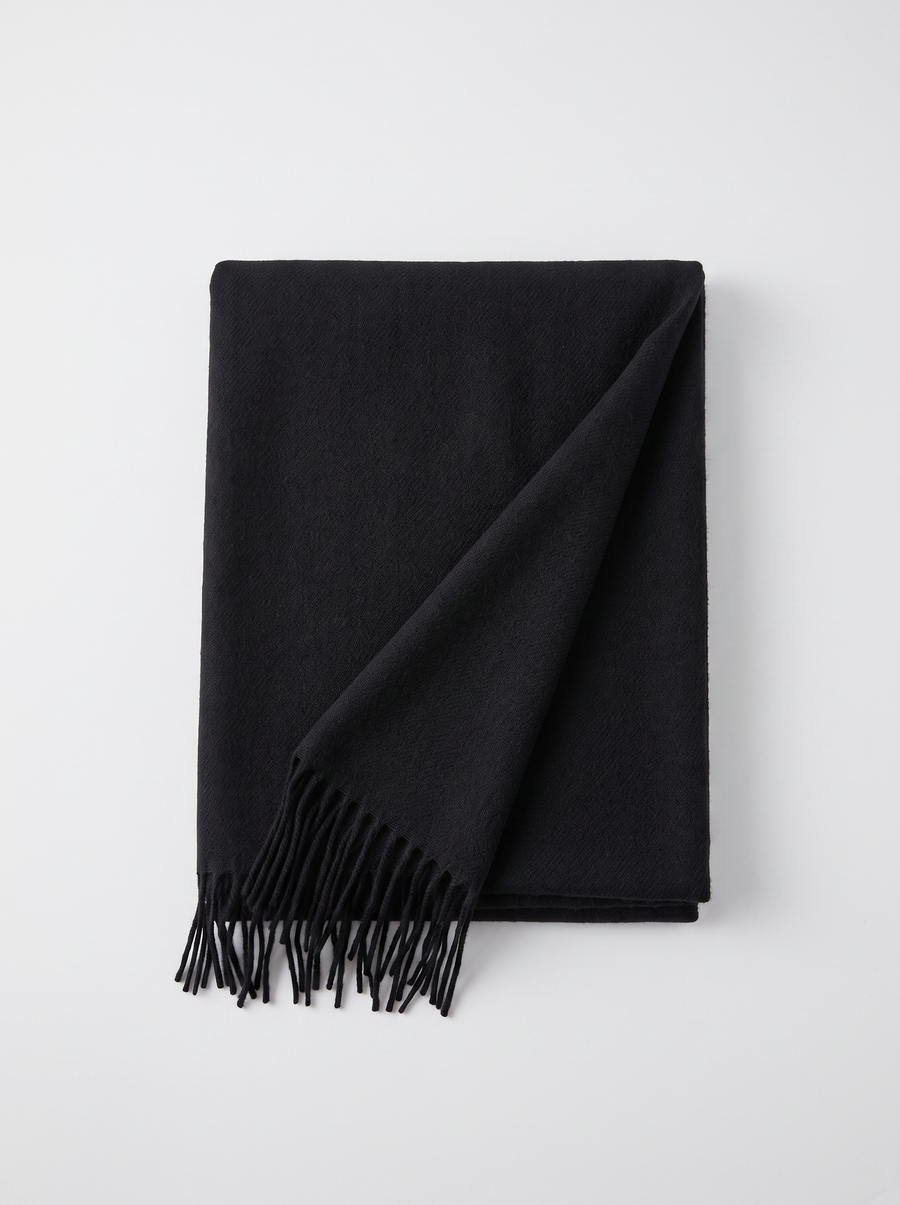 Yak Wool Blend Scarf | Thick Solid Winter Wrap with Fringe