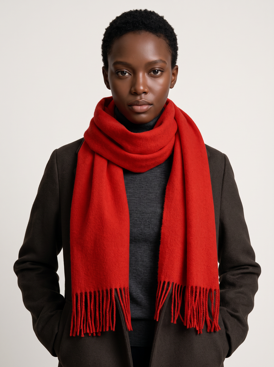 100% Australian Wool Fringed Scarf — Long Solid Wrap