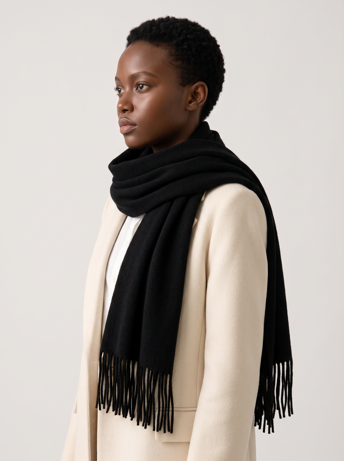 300g Cashmere-Feel Oversized Fringe Scarf | Solid Blanket Wrap