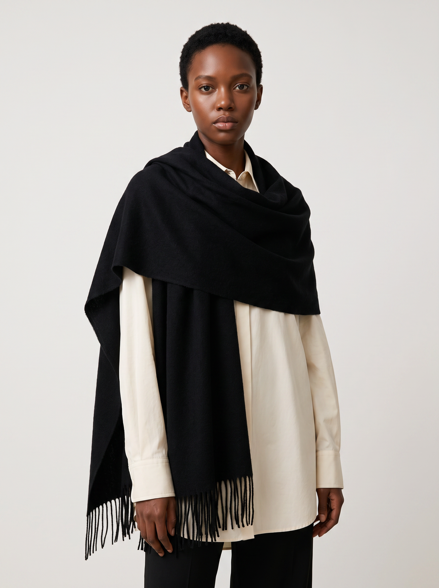 Yak Wool Blend Scarf | Thick Solid Winter Wrap with Fringe