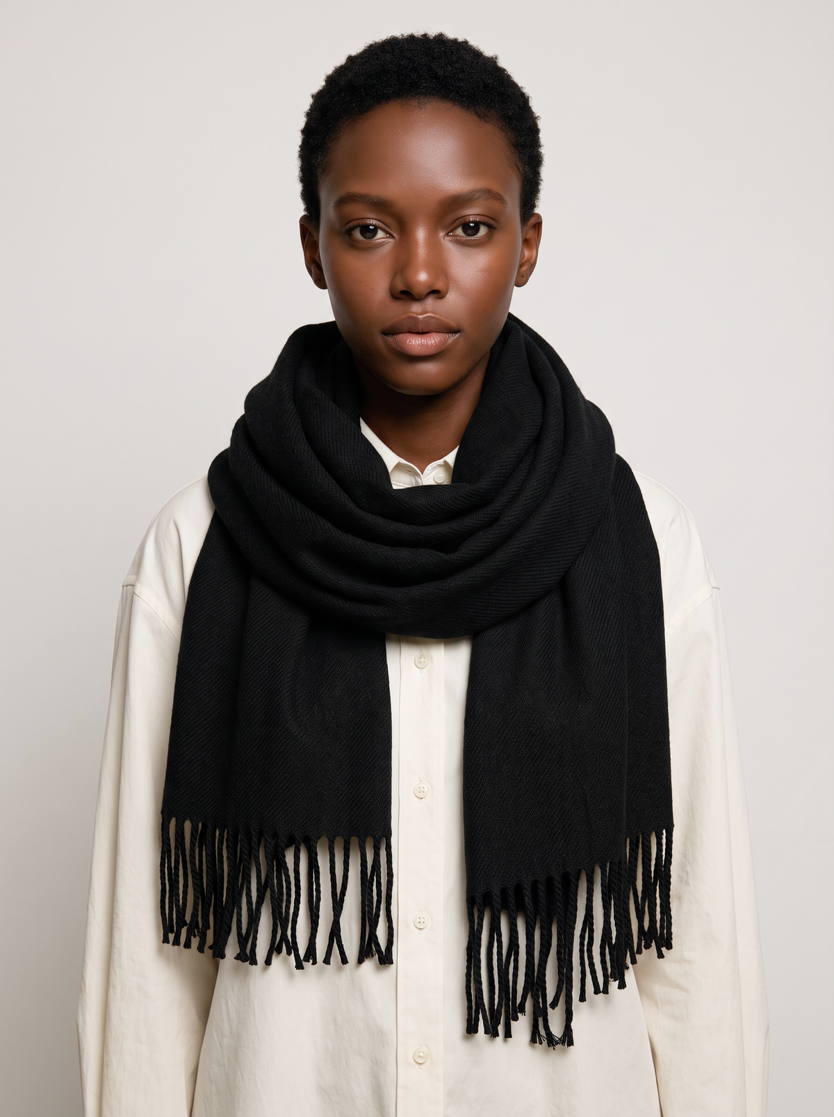 Yak Wool Blend Scarf | Thick Solid Winter Wrap with Fringe