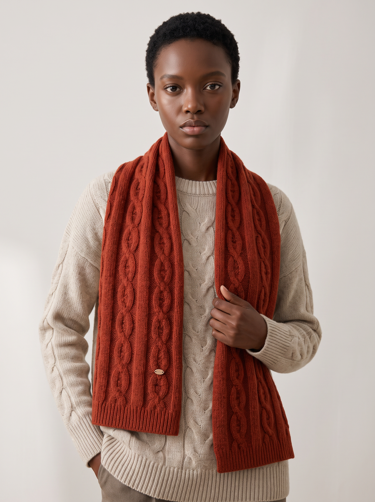 "Cable Knit Comfort" 100% Merino Wool Scarf