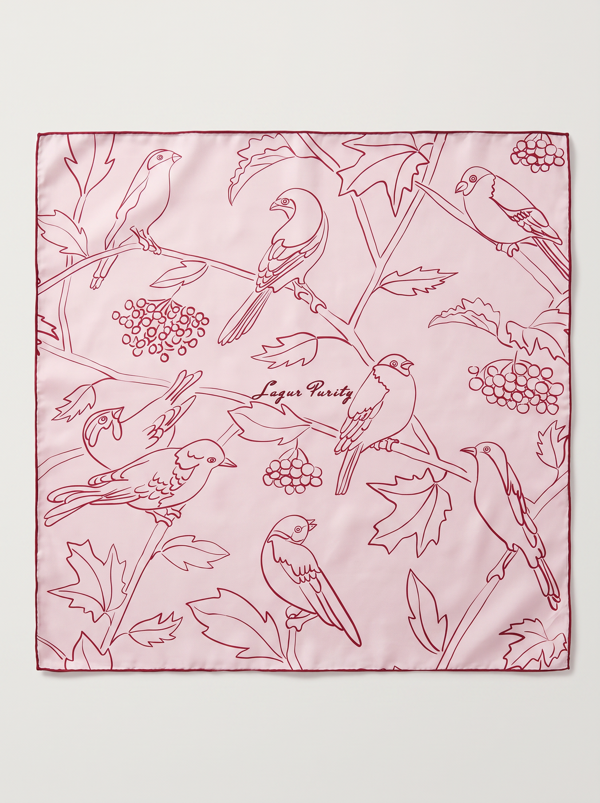 "Pink Woodland" Line-Art 100% Mulberry Silk Scarf