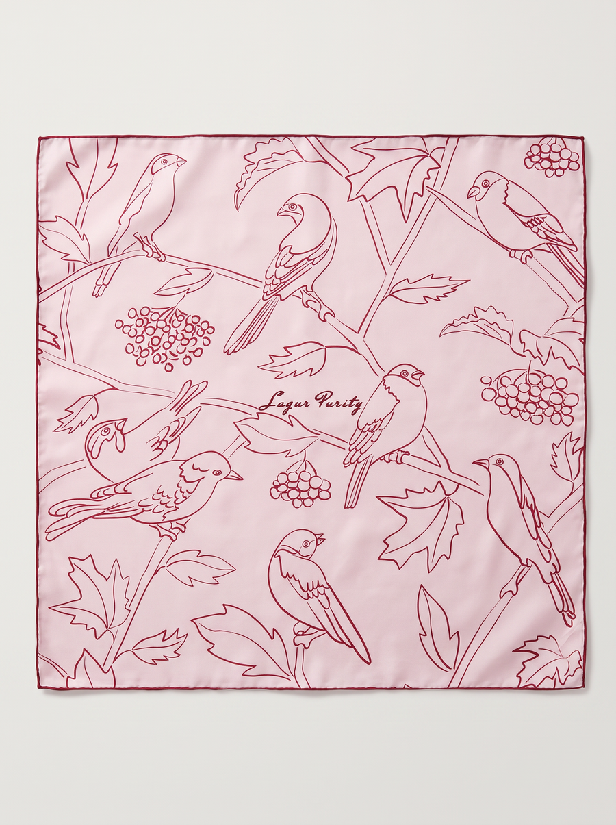 "Pink Woodland" Line-Art 100% Mulberry Silk Scarf