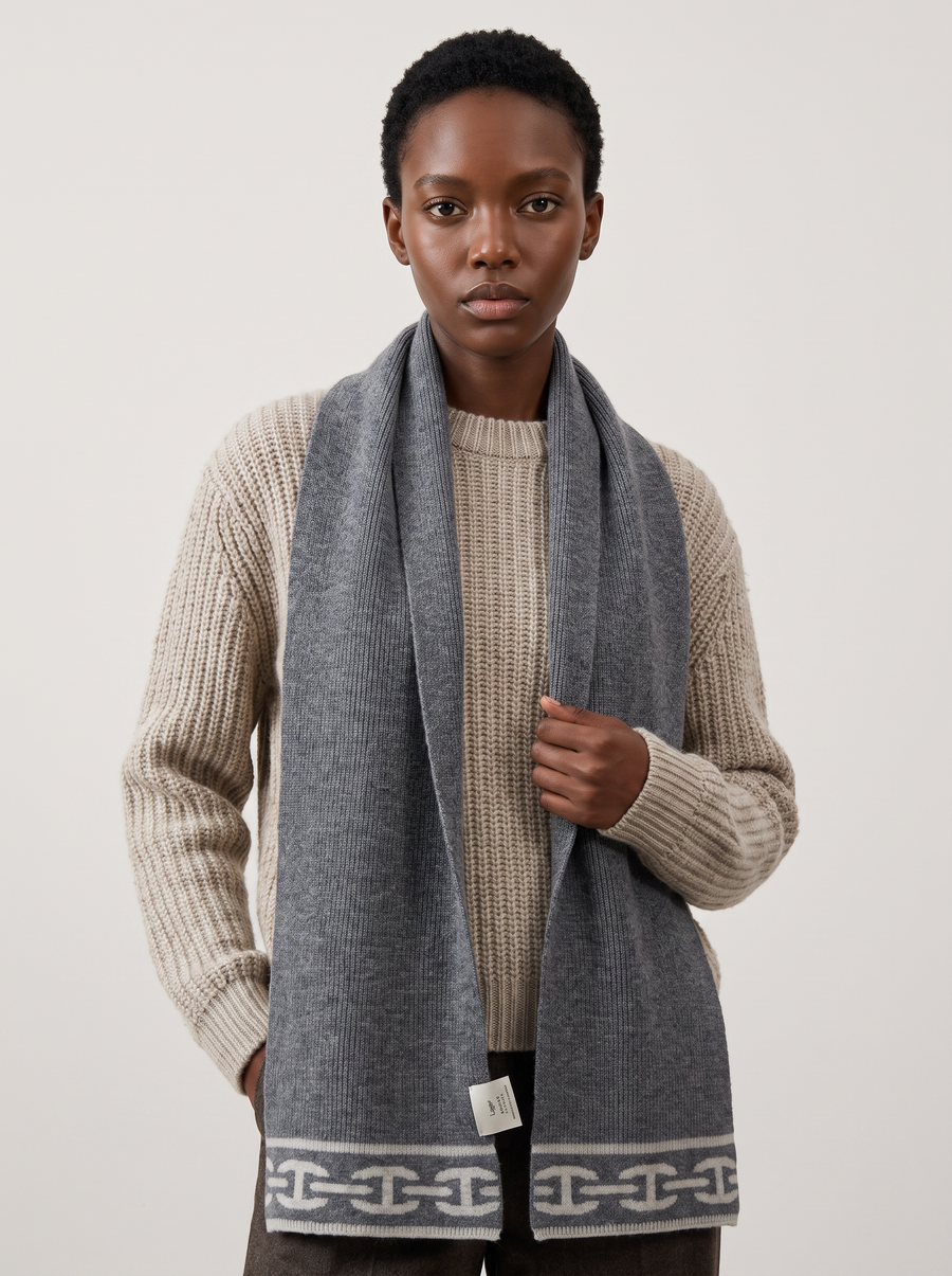 "Chain Link" Jacquard 100% Merino Wool Scarf