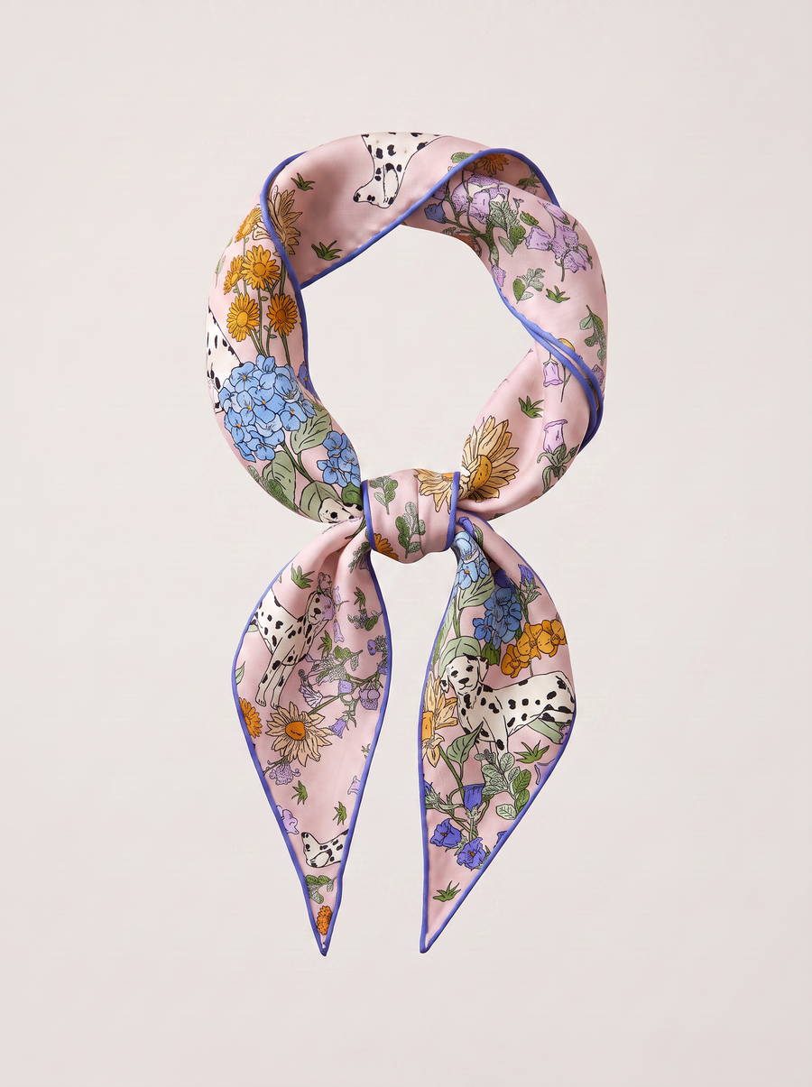 "Floral Reverie" Hand-Painted 100% Mulberry Silk Triangle Scarf