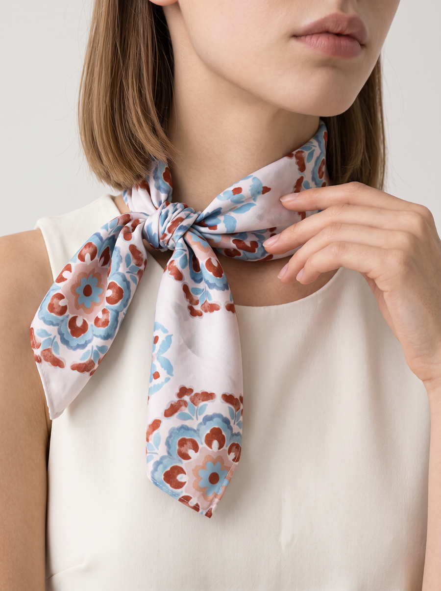 "Oriental Medallion" Floral 100% Mulberry Silk Scarf