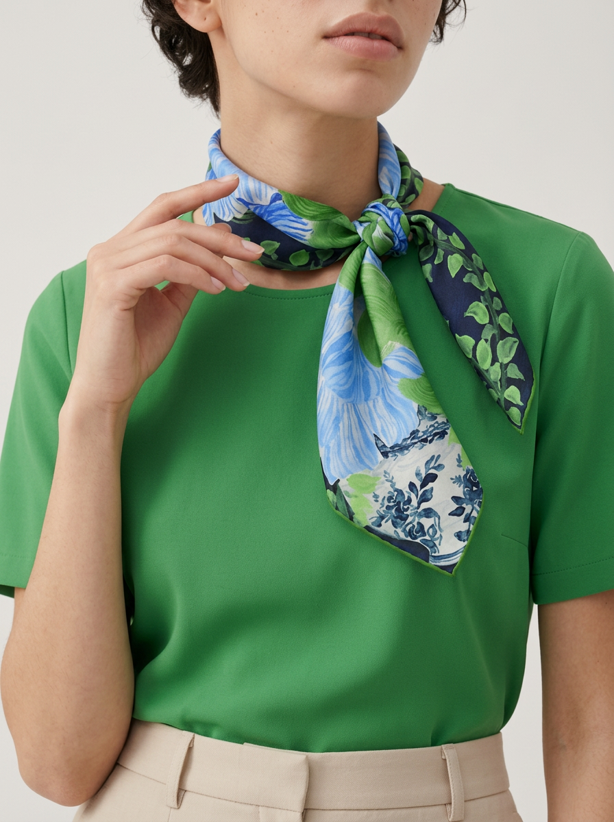 "Botanical Wonderland" Floral 100% Mulberry Silk Scarf