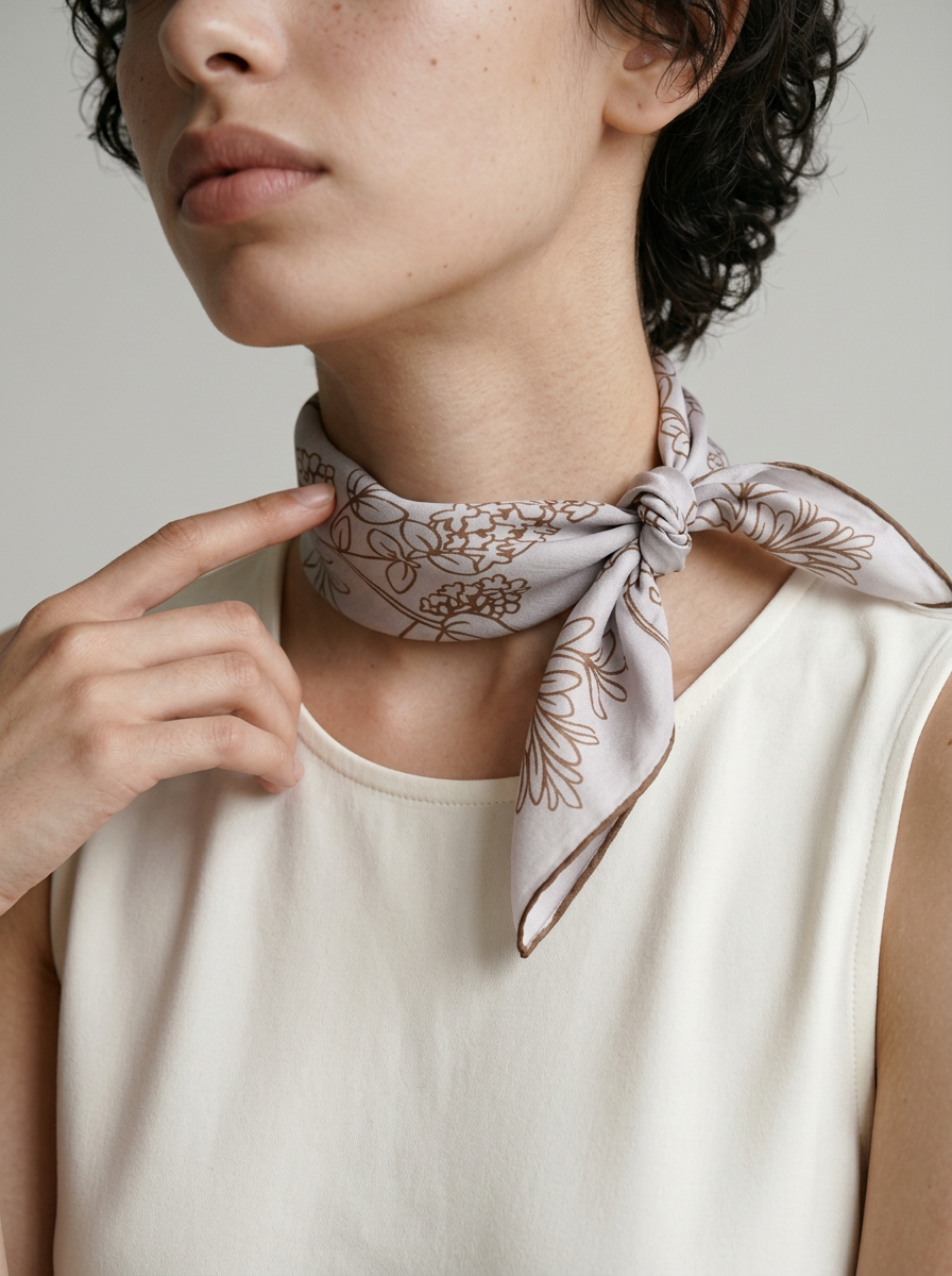 "Quiet Blossom" Floral 100% Mulberry Silk Scarf