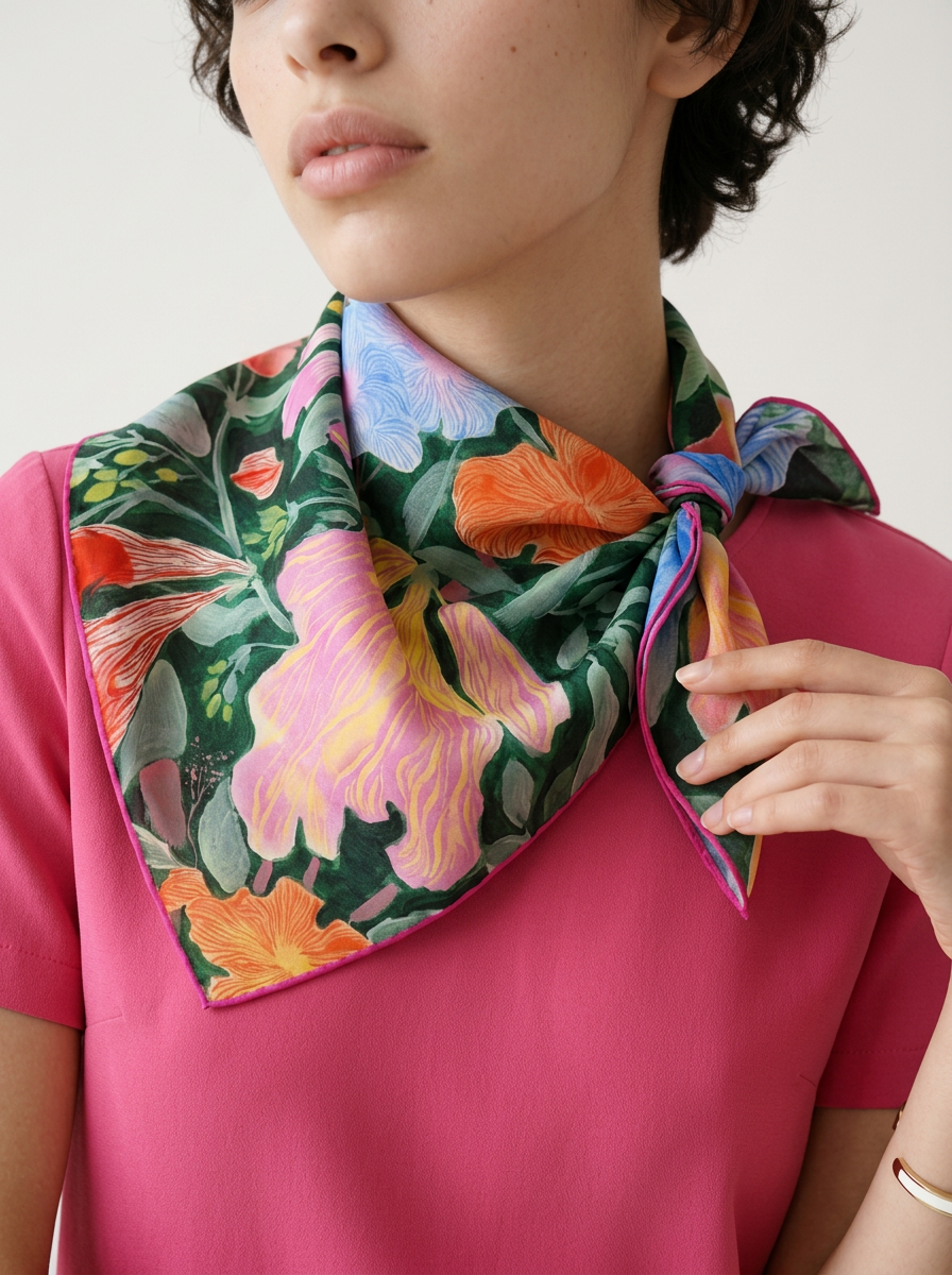 "Summer Nightfall" Floral 100% Mulberry Silk Scarf