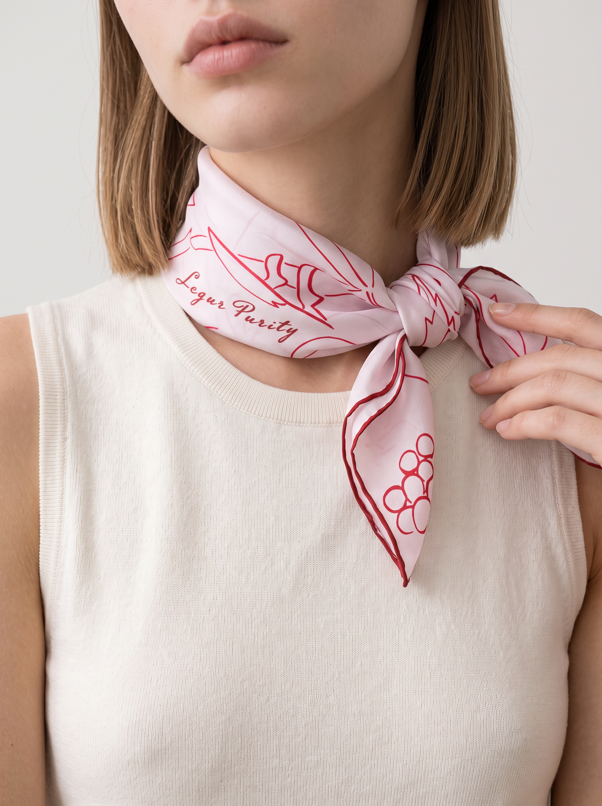 "Pink Woodland" Line-Art 100% Mulberry Silk Scarf
