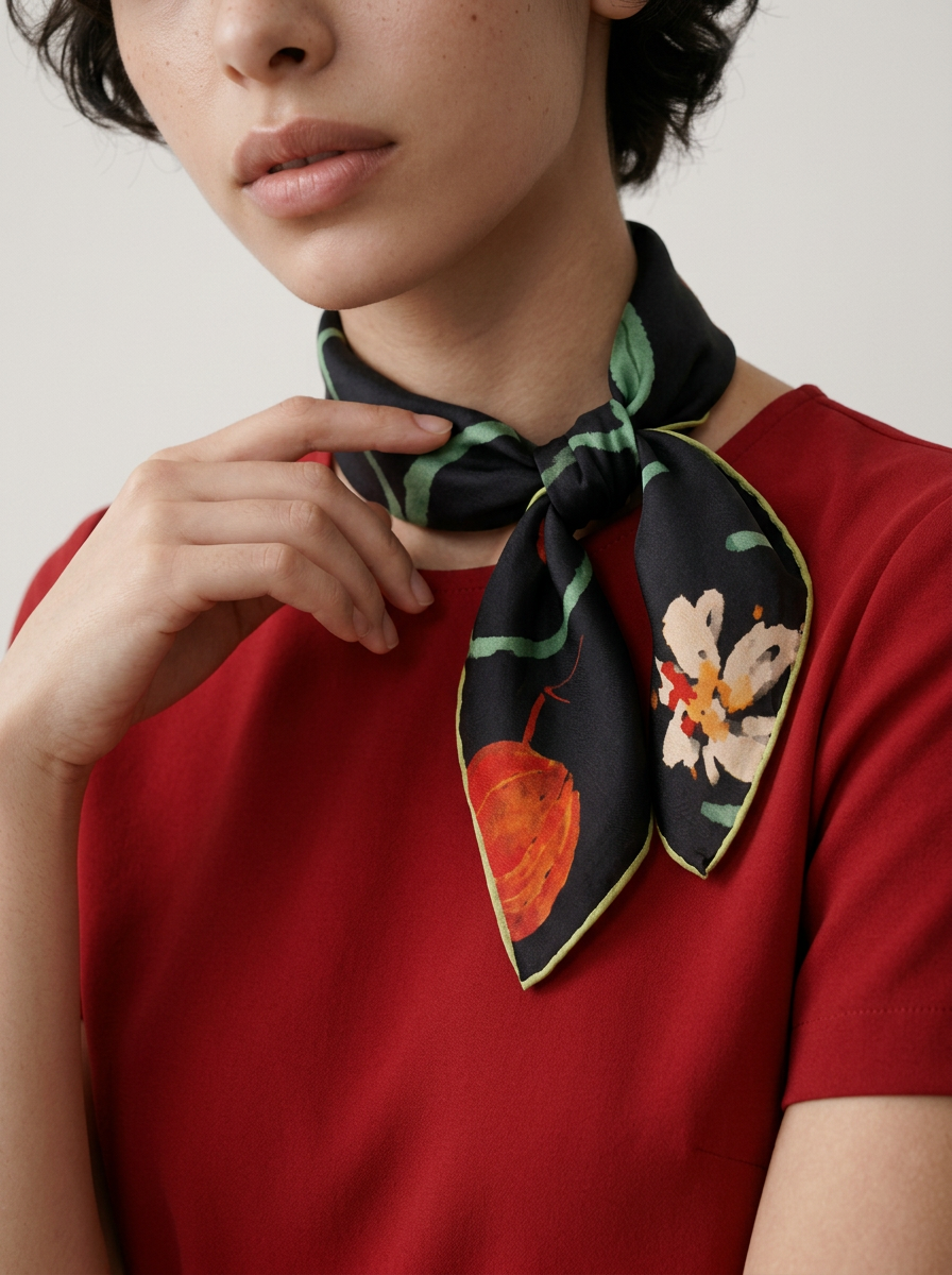 "Fruit of Life" Strawberry 100% Mulberry Silk Scarf