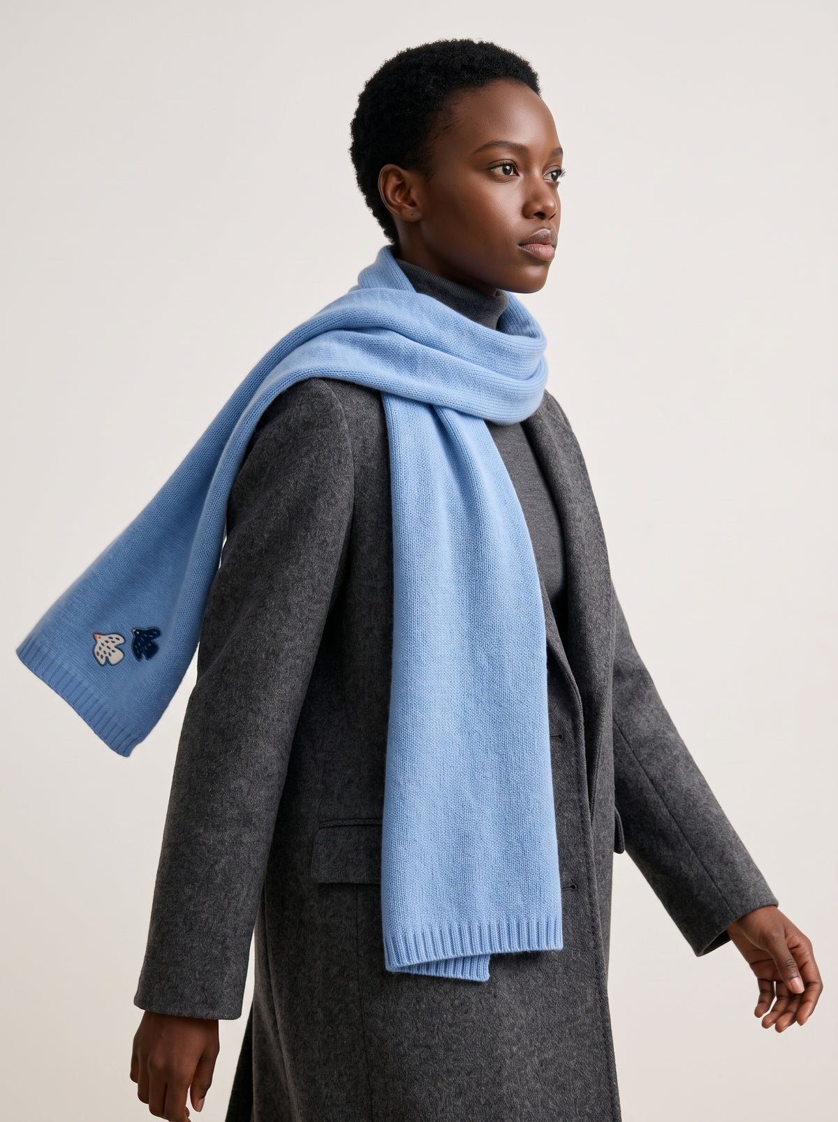 "Dove in Flight" Embroidered 100% Merino Wool Scarf