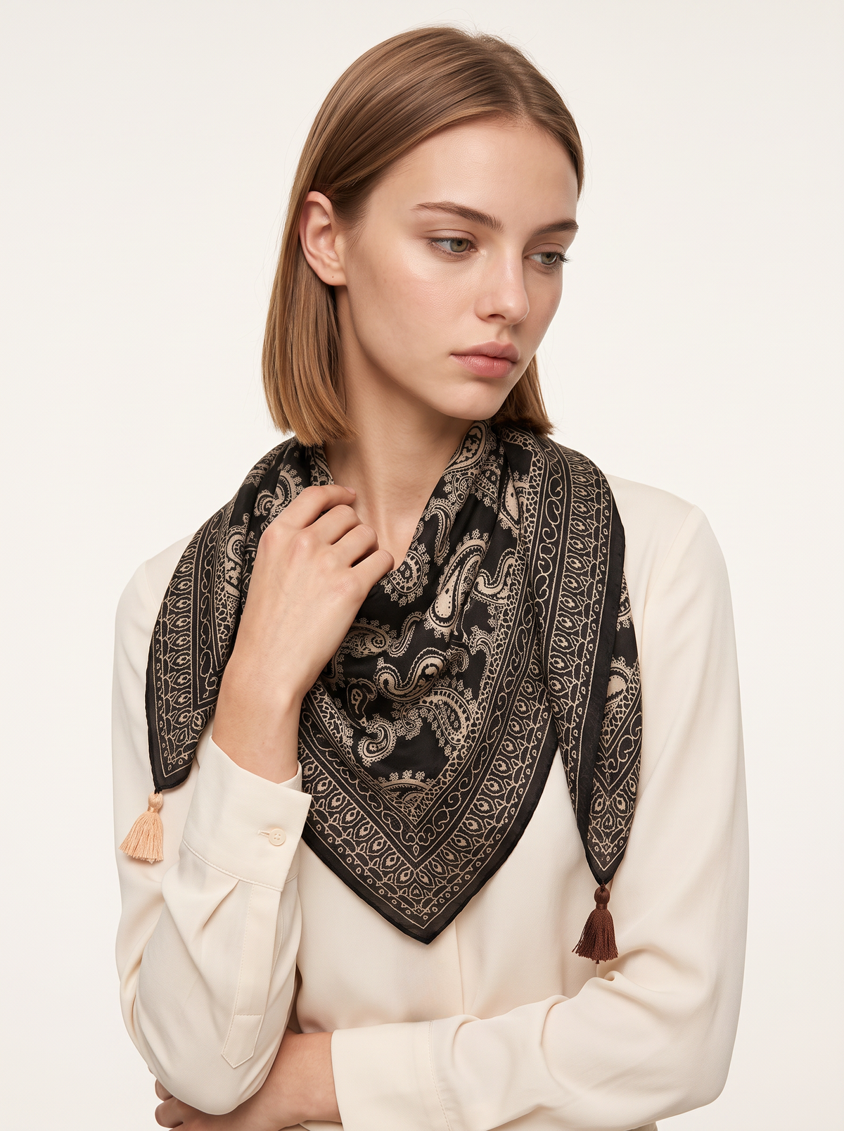 Folk Paisley Tassel Square Scarf