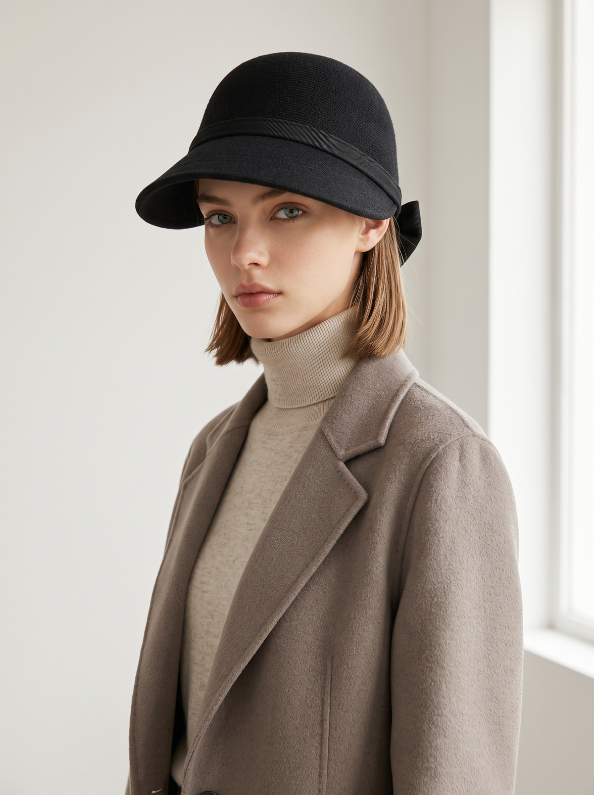 Wool-Blend Bow Cloche Hat