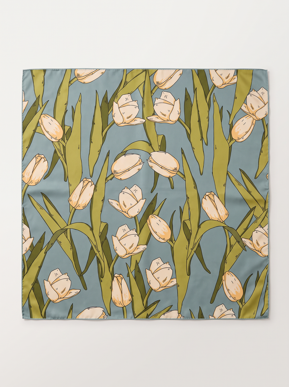 "Jade Lake Tulip" Floral 100% Mulberry Silk Scarf