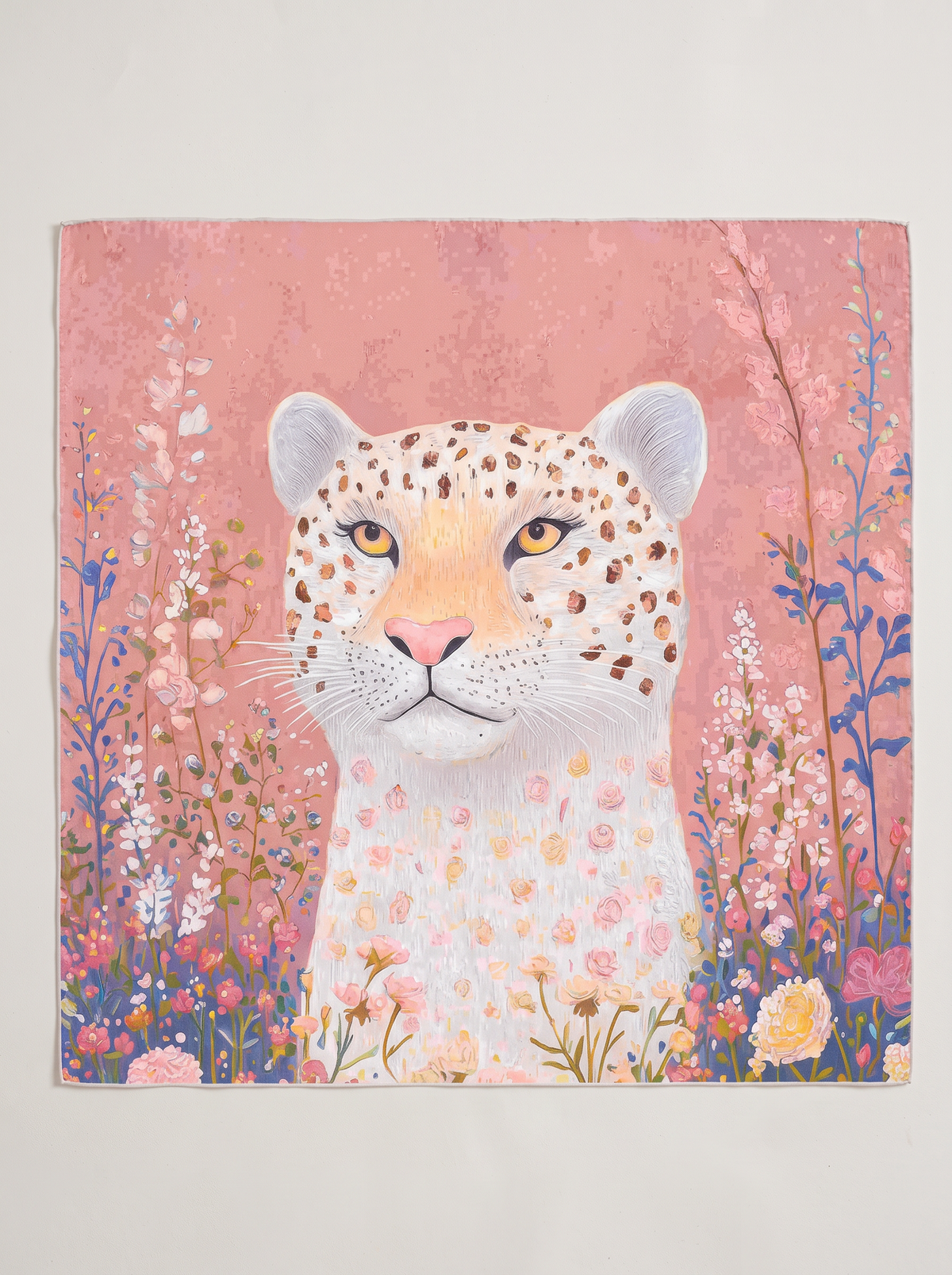 "Floral Leopard" Botanical Animal Print 100% Mulberry Silk Scarf