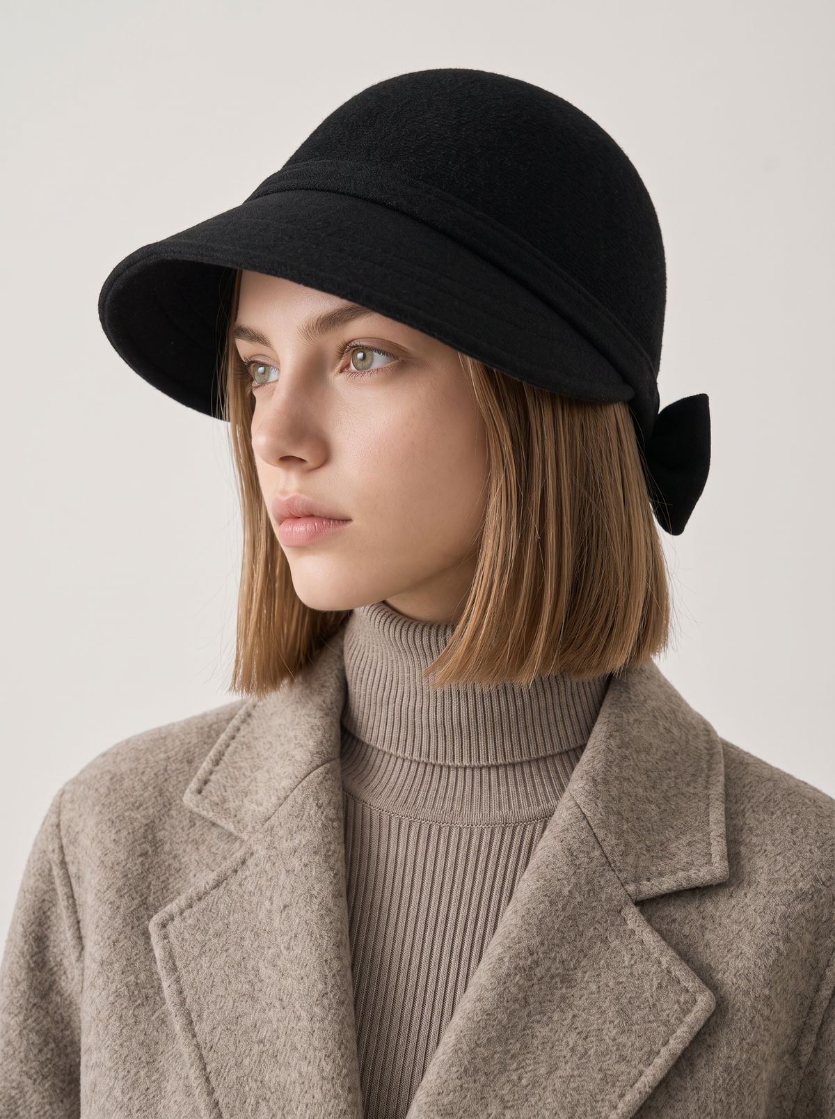 Wool-Blend Bow Cloche Hat