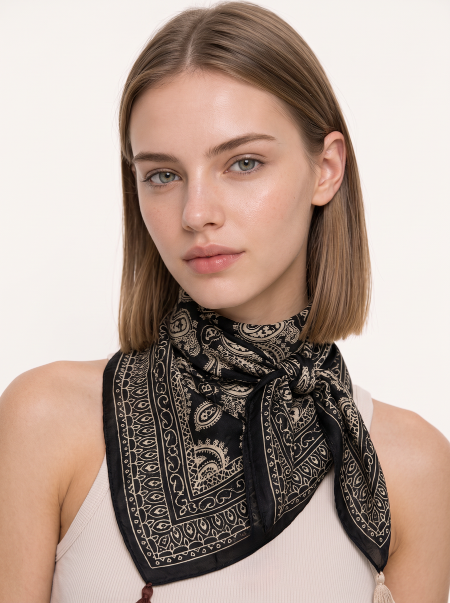 Folk Paisley Tassel Square Scarf