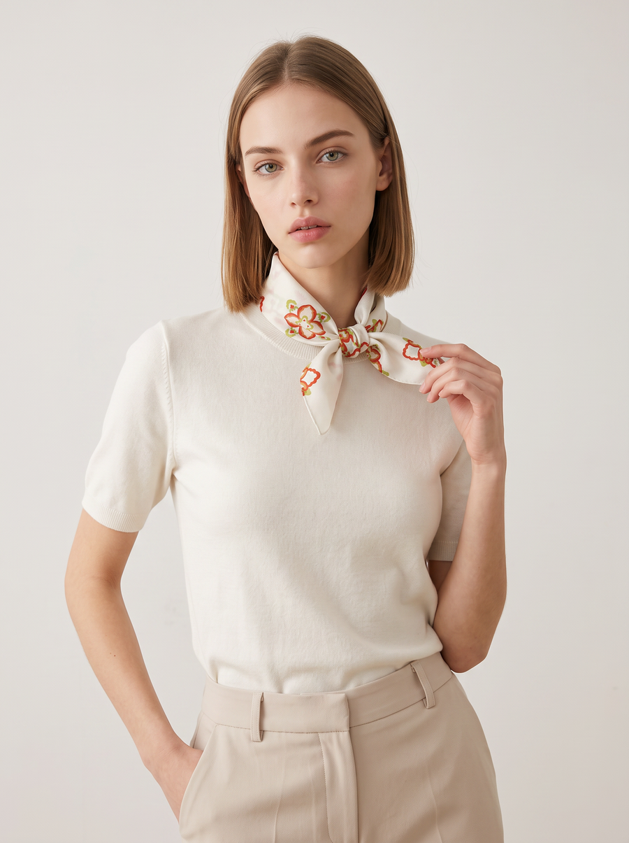 "Oriental Blossom" Floral 100% Mulberry Silk Scarf