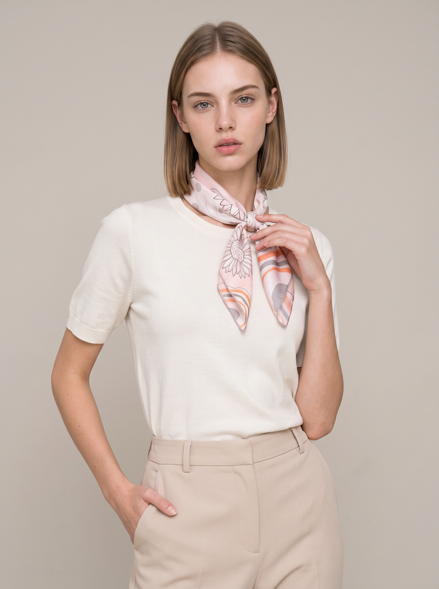 "Whispering Blush" Abstract Floral 100% Mulberry Silk Scarf