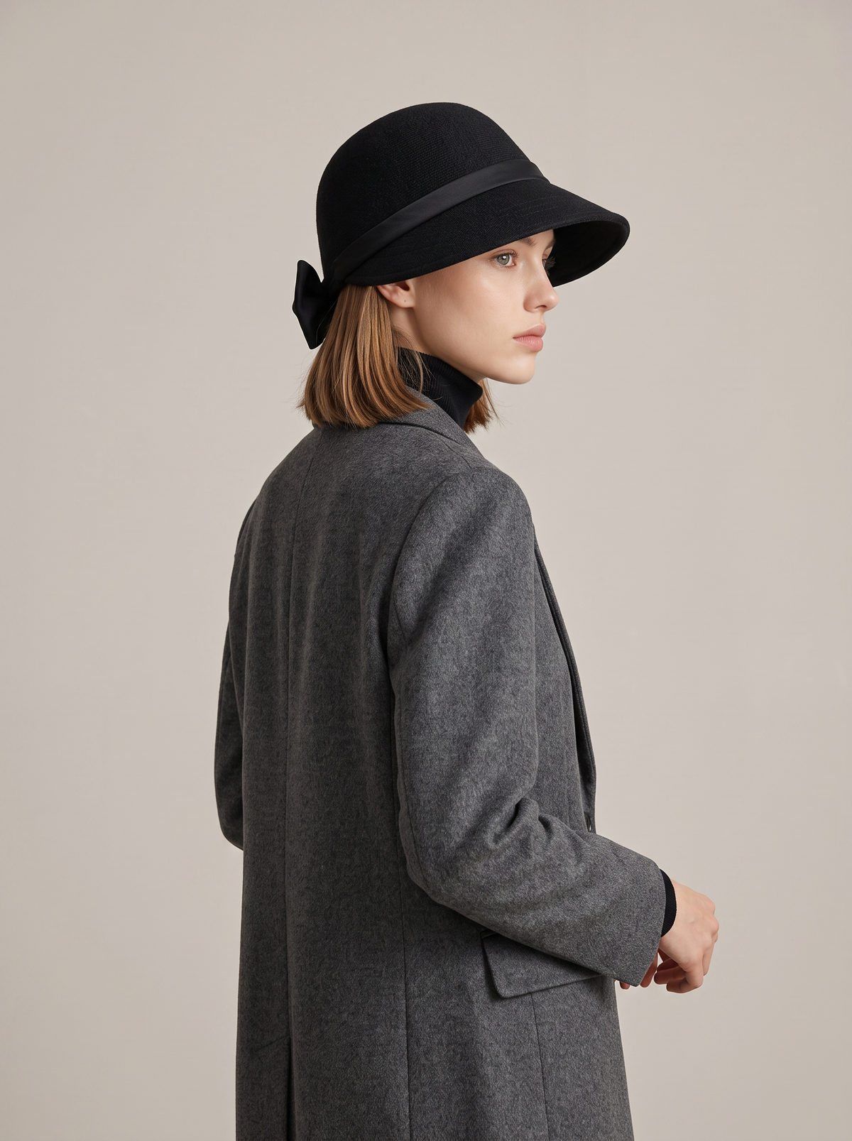 Wool-Blend Bow Cloche Hat