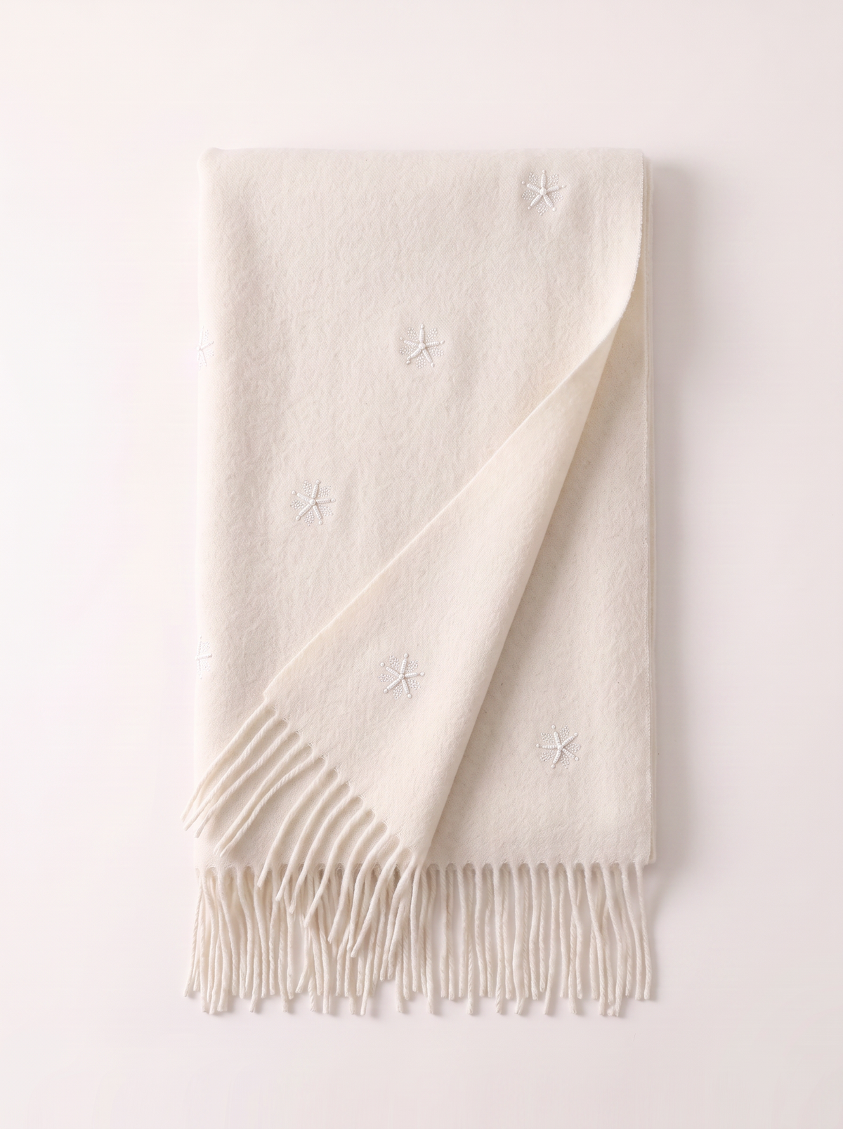 "Winter Pearl" Embroidered Snowflake Wool Wrap
