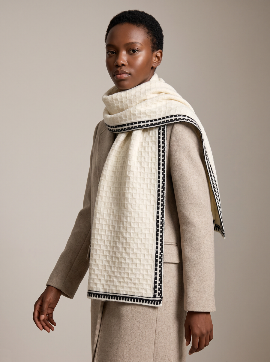 Geometric Border Knit Scarf