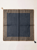 Checked Border Tassel Square Scarf