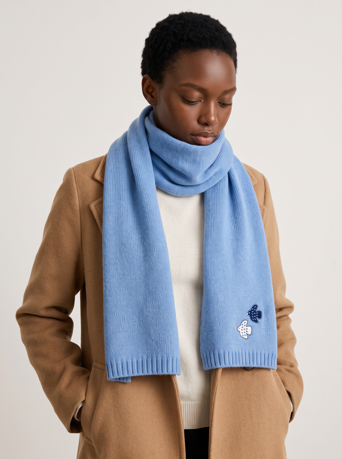"Dove in Flight" Embroidered 100% Merino Wool Scarf