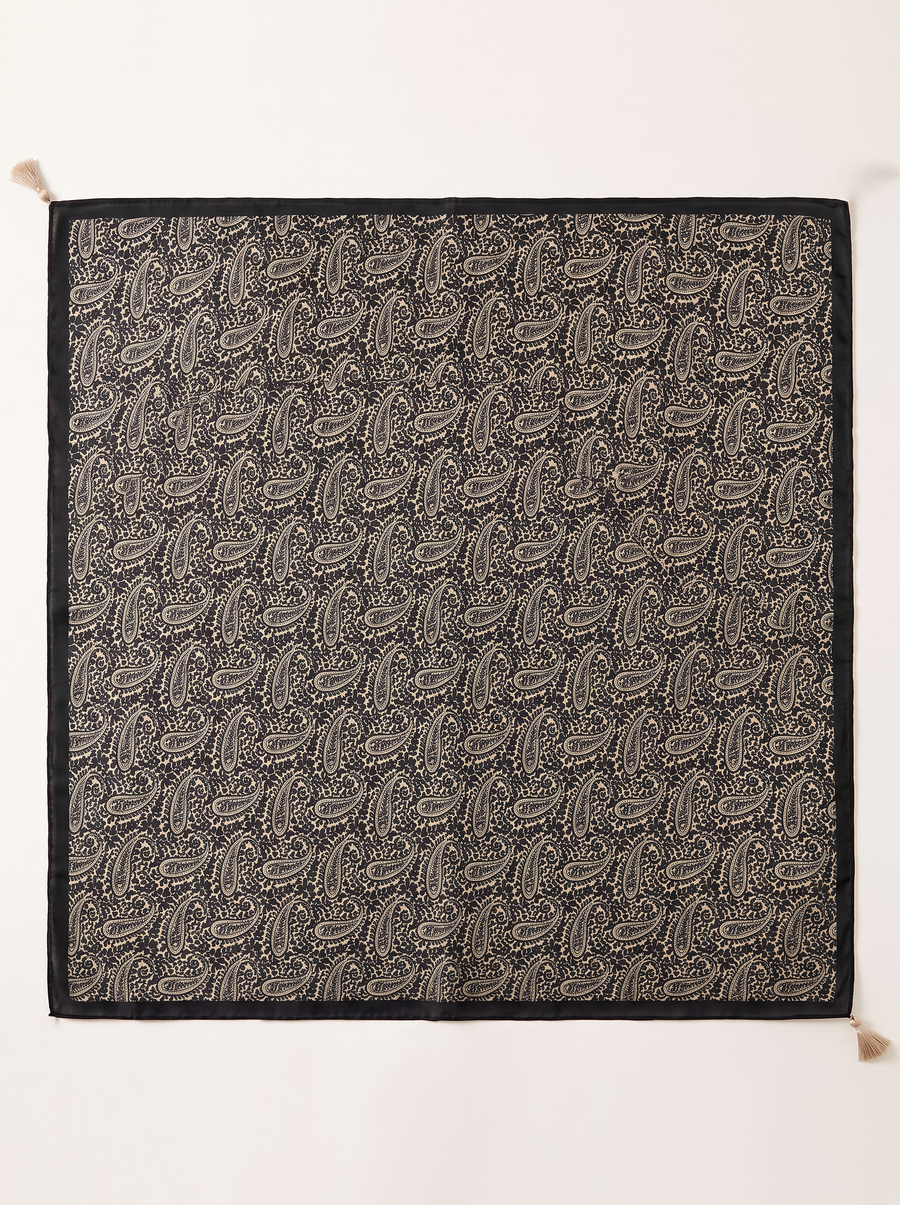 Paisley Border Tassel Square Scarf