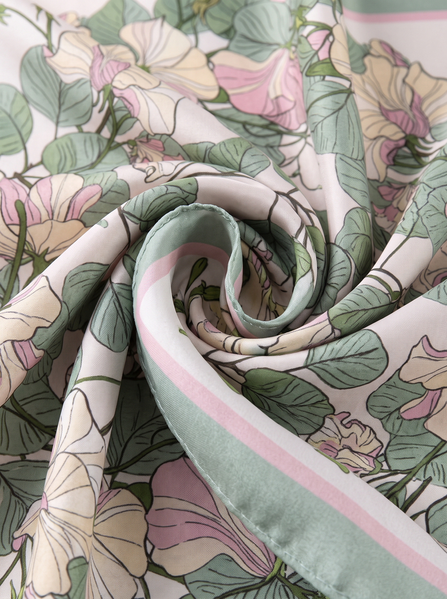 "Dragonfly Meadow" Floral 100% Mulberry Silk Scarf