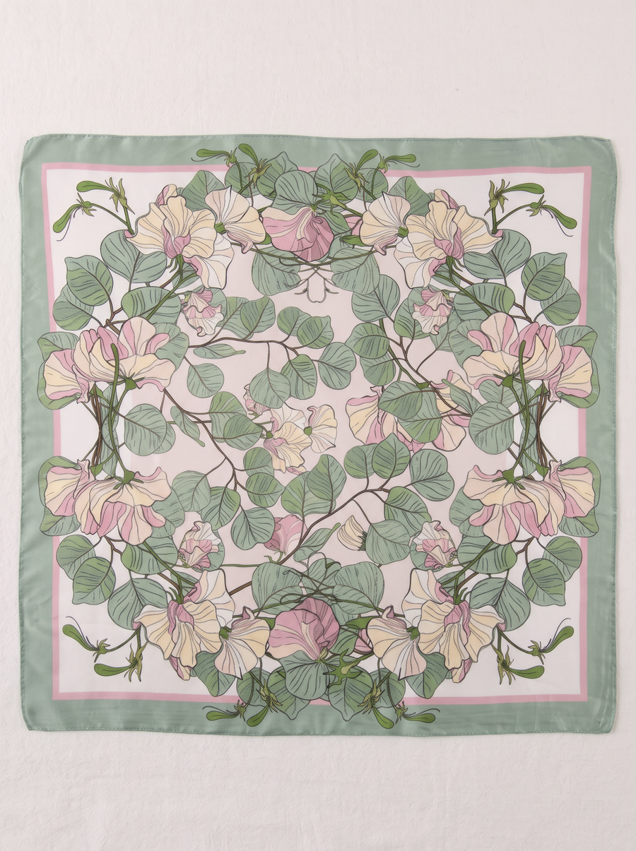 "Dragonfly Meadow" Floral 100% Mulberry Silk Scarf