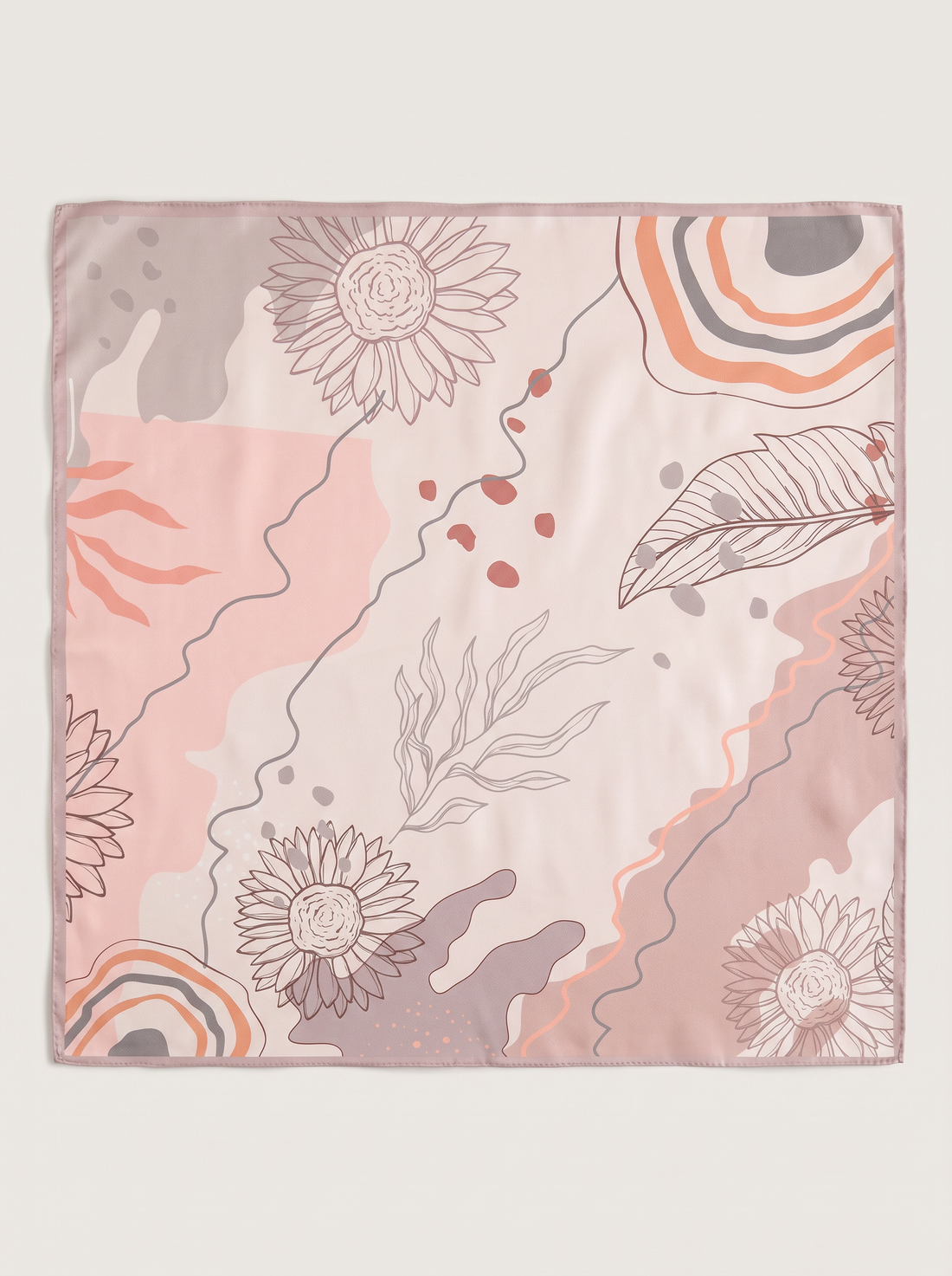 "Whispering Blush" Abstract Floral 100% Mulberry Silk Scarf