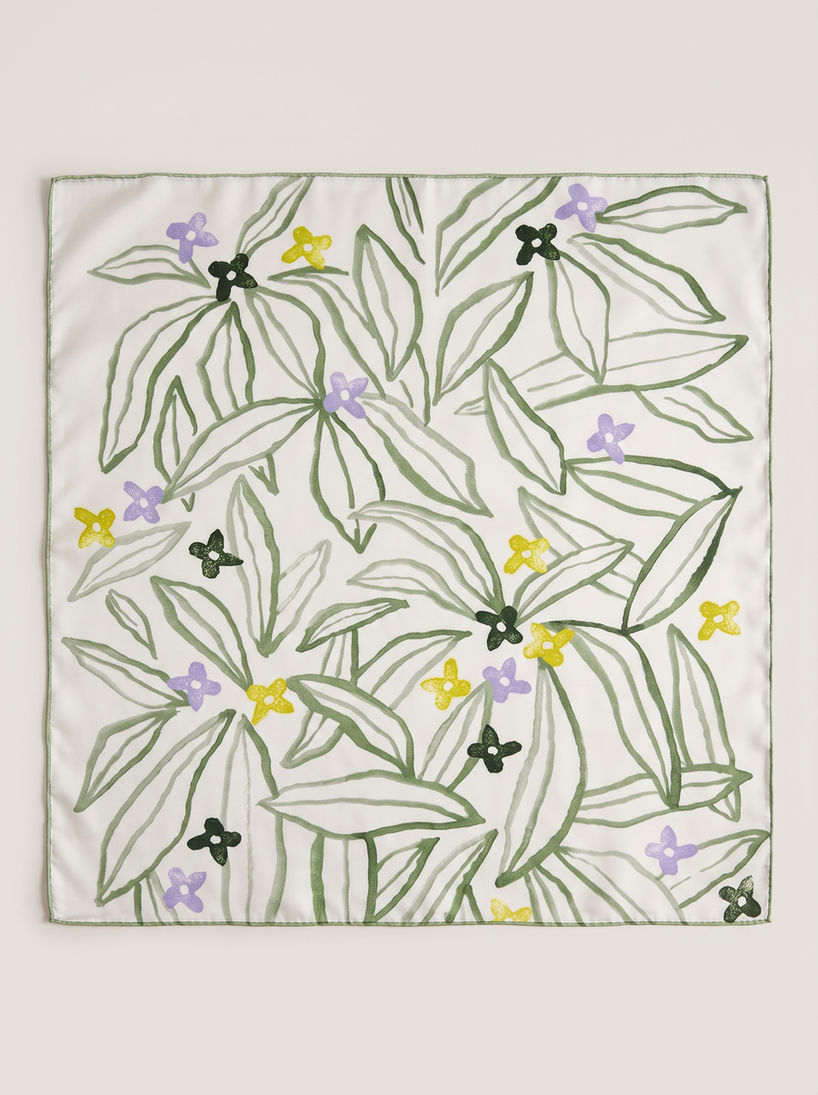 "Watercolor Bloom" Floral 100% Mulberry Silk Scarf