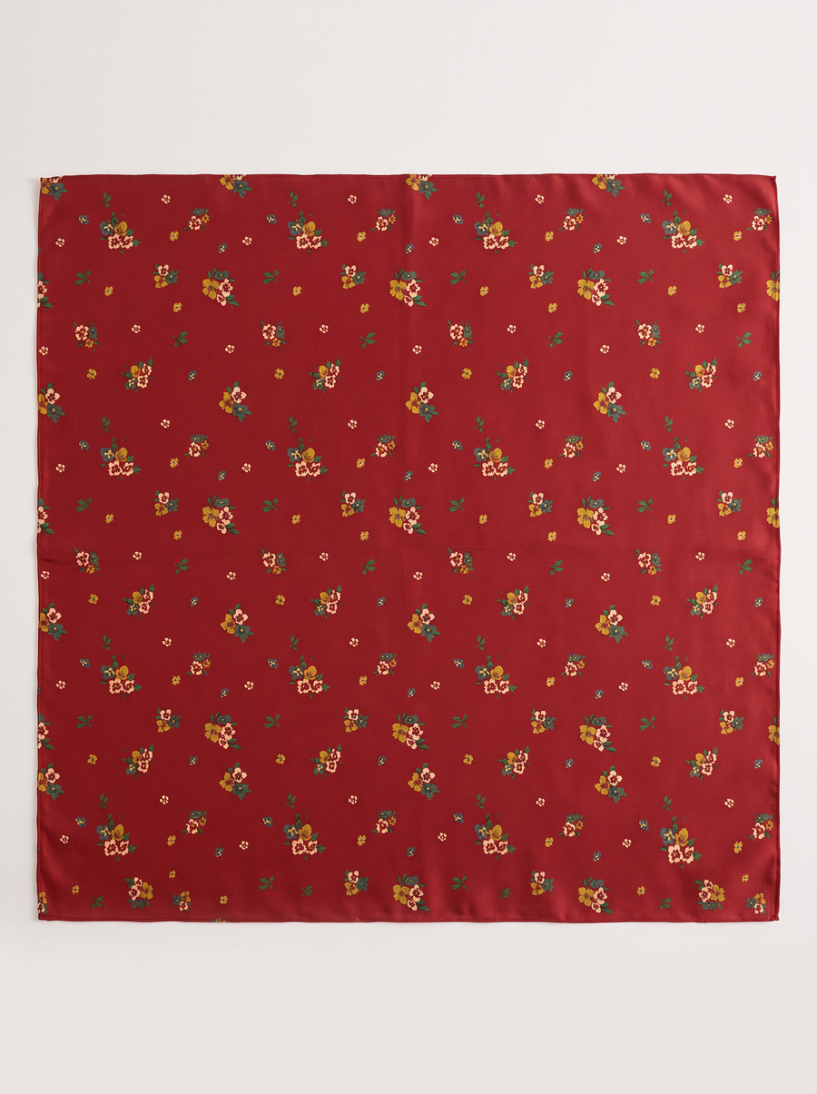 "Vintage Pansy" Floral 100% Mulberry Silk Scarf