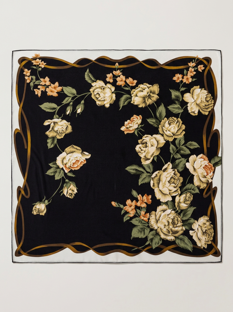 "Baroque Bloom" Rose 100% Mulberry Silk Scarf